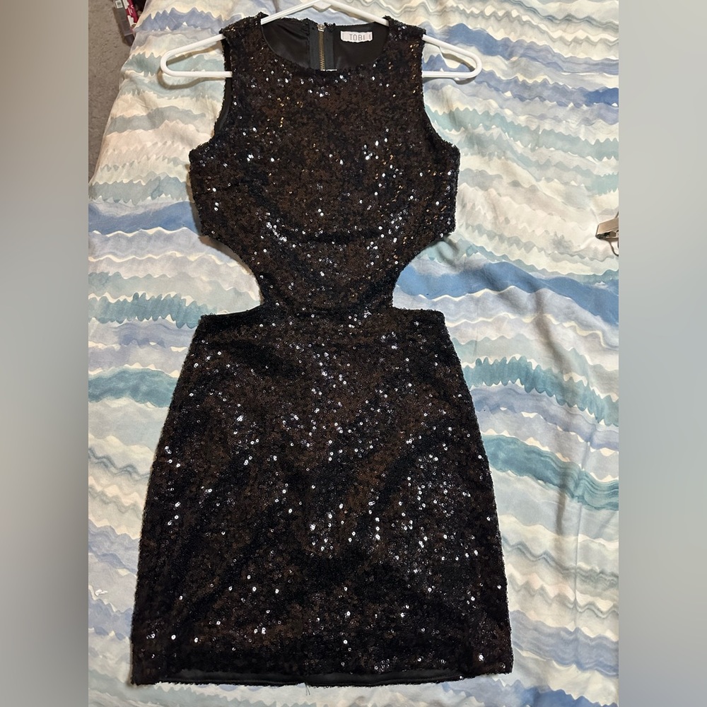 TOBI size small black cut out sequenced dress